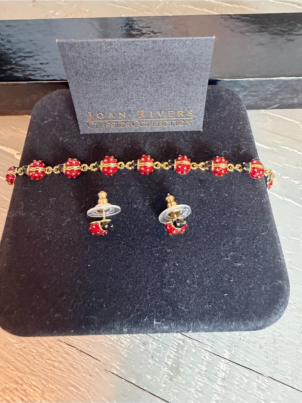 Joan Rivers Red Enamel Ladybug Bracelet with Matching Earrings
